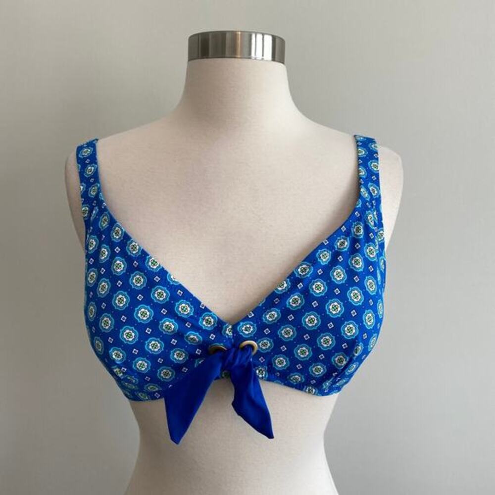 Lands' End Bikini‎ Top Front Tie Detail Padded Blue Medallion 10 Swimwear